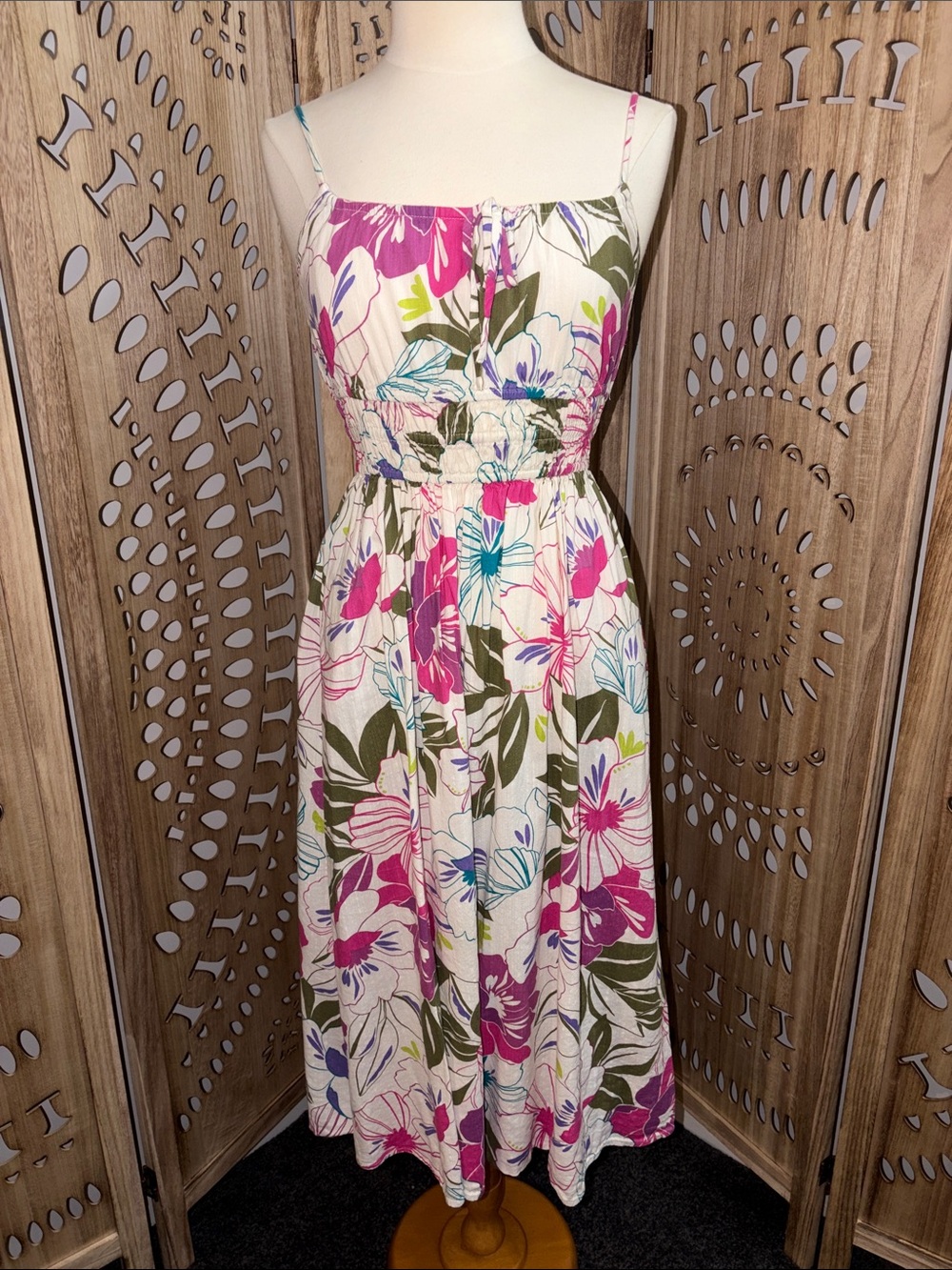 GAP Floral Spaghetti-Strap Midi Dress in Pink and Green